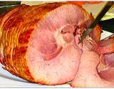 a photo of a baked spiral ham a natural source of carnitine